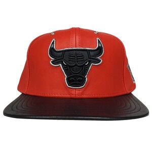Chicago Bulls Mitchell & Ness NBA Snapback 3D Logo Red‎ Black Leather New
